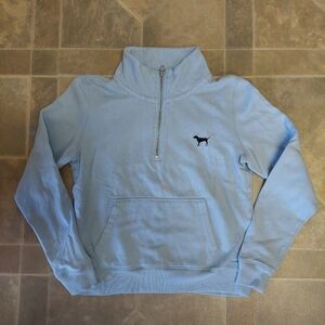 Victoria's Secret Pink Womens Blue Full Zip Long Sleeve Embroidered Sweater XS